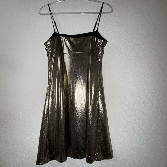 Urban Outfitters Silence + Noise Drita Dress Women’s L Gold Metallic Mini Slip - Picture 4 of 9